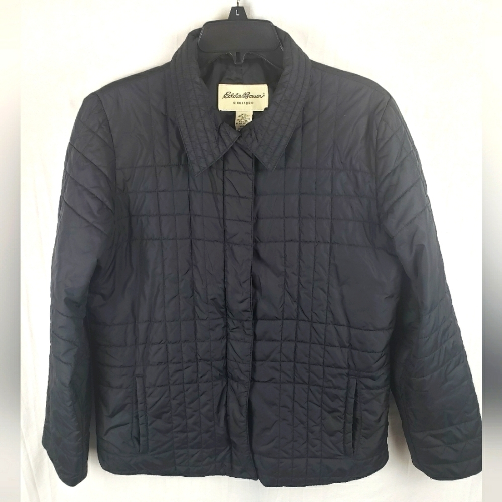 Eddie Bauer Black Quilted Long Sleeve Puffer Jacket Sz L